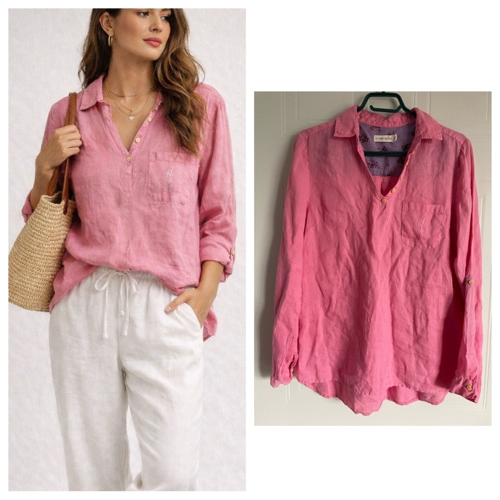 A L'Aise Breizh Linen Popover Shirt Pink L